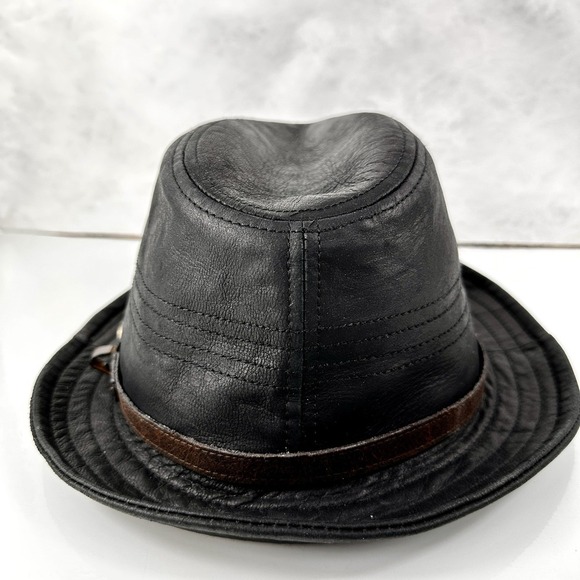 Genuine Leather Fedora XL Black Brown Band American Hat Makers Freedom Hats - Picture 2 of 9